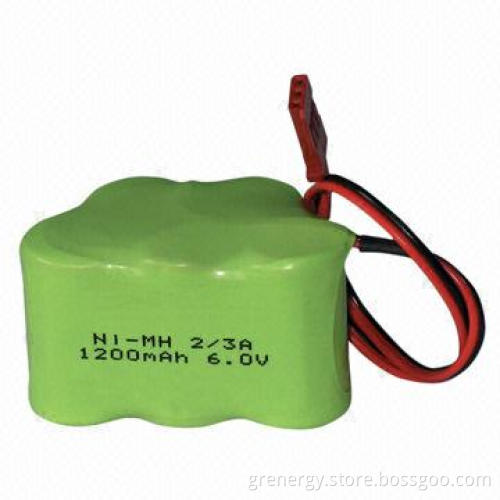 6V/1,200mAh NiMH Rechargeable Battery Pack, 2/3 A Size, High-discharge Rate 10C